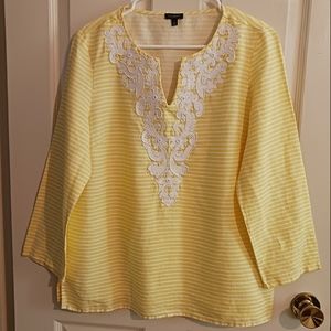 Talbots 100% Linen Embroidered Tunic Top